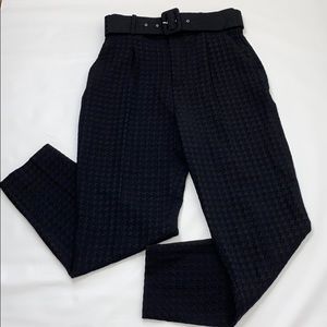 Zara High Waisted Black Belted Pants Textured